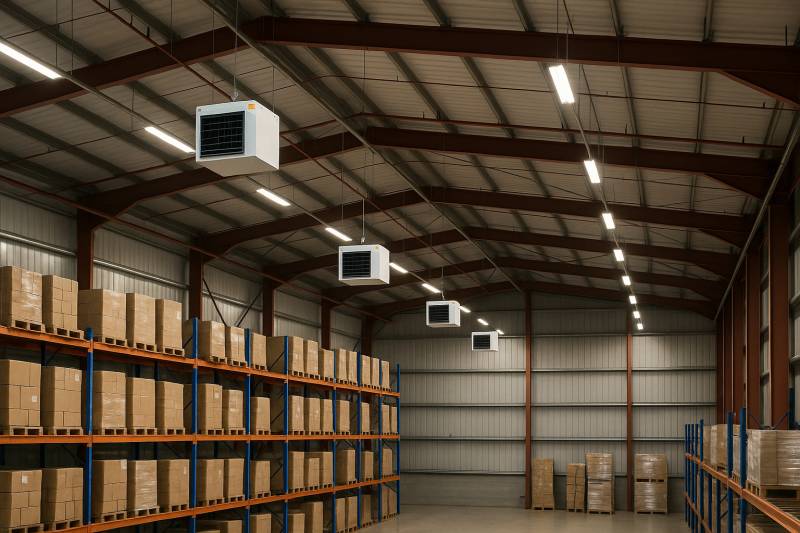 Installation de déstratificateurs dans un entrepôt logistique à Lyon