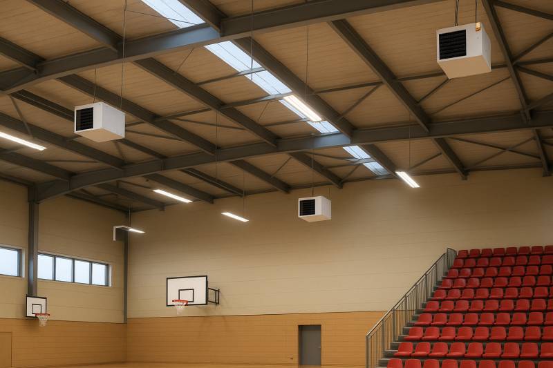 Installation de déstratificateurs dans un gymnase à côté de Lyon